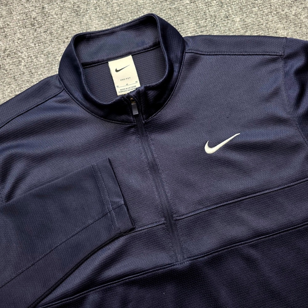 Nike Mens Dri-FIT Quarter Zip Pullover Navy Blue Training Top Size M Mock Neck